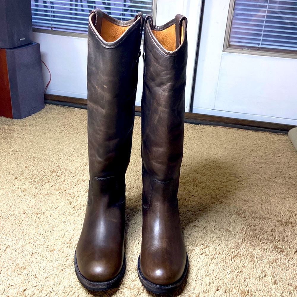 NWOT Frye Women Melissa Button Brown Leather Tall Shaft Riding Boots Size 7